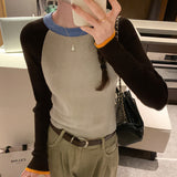 Color Knitted Blouse Women Wear Bottomed Sweaters In Autumn And Winter, A New Style Shoulder-Inserted Long-Sleeved Minority