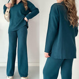 Fongt 2025 New Solid Fashion Collar Loose Leisure Knitting Two Sets Of Women