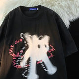 Cotton Summer Y2K Top Dark Punk Phantom Black Cat Print T Shirts Women Funny Hip Hop Graphict Tee Loose Casual Short