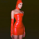 Faux Leather Tube Dress With Gloves-Outfit