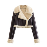 2024 New Double-Sided Loose Short Suit Collar Zipper Fur Integrated Jacket-Outfit