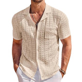 Fongt Men's New Summer Short Sleeve Cuban Collar Knit POLO Shirt Casual Cardigan