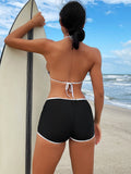 Fongt Bikini Bikini Black And White Contrast Color Depth V Strap Split Swimsuit D338W-Outfit
