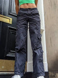 Washed Pocket Solid Cargo Pants-Outfit