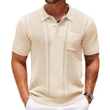 Fongt Men's POLO Shirt Summer Solid Color Short Sleeve Pit Commuter Jacket Knitted