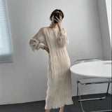 Fongt 2025 Sweet Gentle Wind Collar Folded Texture Loose Dress Female Thin Temperament Elegant Dress