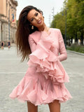 Frill Buttoned Long Sleeve Midi Dress-Outfit