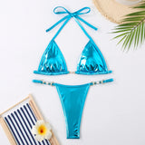 Fongt 2024 New Sexy Bikini Ladies Split Band With Bright Face Solid Color