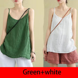 Women's Tank Top Loose Cotton Linen Spaghetti Strap Camis Solid V Neck Casual Fashion Black Summer Tops Vintage