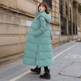 2023 Winter New Cotton-Padded Jacket Female Long Over The Knee Korean Version Slim Bestie Warm And Thick Long Cotton-Padded Jacket-Outfit