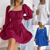 Spring And Summer Leisure Solid Wood Ear Side To Receive Waist Swing Dress Women's