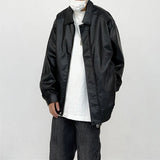 Fongt New PU Leather Solid Color Hip Hop Coat Jacket Retro Motorcycle Leather Casual Versatile Jacket For Men And Women-Outfit