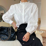 Fongt Early Spring Famous Style French White Shirt Women's Long-Sleeved Shirt Femininity Commuting Korean Women's