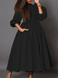 Fongt Women's Winter New Half-High Collar Long Sleeves To Close The Waist Temperament To Show Thin Swing Dress