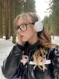 Black Bow Faux Leather Biker Jacket-Outfit
