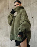 Knit Turtlrneck Double Lantern Sleeve Women Pullover Thick Warm Oversized Loose Top Sweater 2023 Fall Winter Chic Knitwear-Outfit