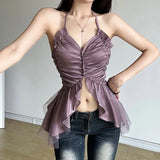 Fongt Summer New Women's Solid Color Sexy Hot Girl Hanging Neck High Bounce Pull Crop Vest Female-Outfit