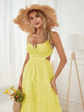 Ruched Tie-Up Strappy Maxi Dress-Outfit