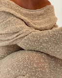 Knit Off-Shoulder Long Sleeve Maxi Dress-Outfit