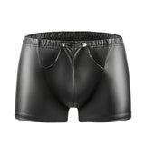 Fongt Men's High Bright Matte Square Leather Pants Sexy Open Gear Soft Short Shorts Size Accurate-Outfit