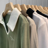 Short Style Polo Shirt Embroidered Alphabet Design Sense Minority Lapel Clavicle V-Collar Blouse Long-Sleeved T-Shirt Women's