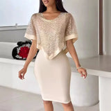 Fongt Women Sexy Elegant Slim Waist Fake Two Sequined