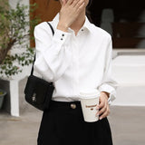 Style Formal Women White Shirts Turn-Down Collar Blouse Tops Elegant Workwear Female Blusa Single-Breasted Shirts Long