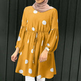 ZANZEA Women Polka Dots Printed Muslim Blouse Lace-Up Puff Sleeve Islamic Clothing Elagant Casual Dubai Marocain Turkish Tops 1028-0-Outfit