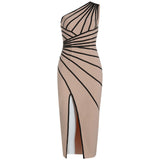 Autumn And Winter New Women's Bandage With Evening Dress Sticker Open Dress With