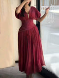 Fongt New Fashion Name Yuanfeng High-End Sense V-Neck Waist Drill Waistless Long Dress Women's Autumn And Winter