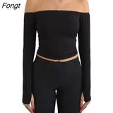 Women Sexy Knit Slim Crop Tee Shirts Off Shoulder Back Cutout Long Sleeve Sweater Casual Blouse Ribbed