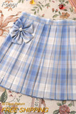Sweet Bow Jk Plaid Skirt Women Fashion High Waist Adjust Button Girls Pleated Skirt Summer Preppy Style Sexy Mini