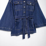 Fongt Women's Clothing 2025 Spring New Women's Waist Strap To The Waist Collar Denim Coat