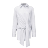 Fashion Women's Shirts 2022 Autumn Irregular Lace Up Blouse Casual Solid Long Sleeve Tops OL Blusa