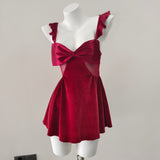 Fongt Pajamas Women Autumn And Winter 2025 New Velvet Splicing Mesh Bow Pyjab Skirt Pure Beauty Back Slings Aja Skirt