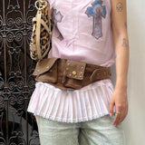 Style Retro Four-Button Waist Bag 2023 Summer New Punk Style Waist Accessories Ultra-Wide Belt-Outfit