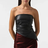 Strapless PU Leather Asymmetrical Top-Outfit