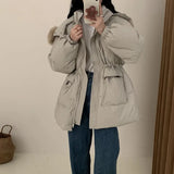 Korean Version Temperament Down Jacket Female Short Money 2024 Winter New Add Thick Fox Hair Collar Collect Waist Show Thin White Duck Down Coat-Outfit