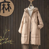 New Chinese Down Jacket Female Long Style 2024 Winter New Hat Retro Art Over The Knee Loose Thick Plus Size Coat-Outfit