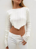 Fongt New Women's Clothing Loose Ribs Long-Sleeved Umbilly Fashion Short Sweater Woman