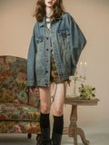 Fongt Sense Denim Jacket Female Spring And Autumn Outfit 2024 New Popular Logo Loose Niche Retro Do Old Jacket Bf Jacket-Outfit