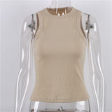 Fongt New Slim Rib Sleeveless T-Shirt Jacket Female Short Sexy Slim