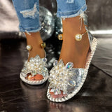Fongt Temperament Pearl Flowers Wearing Flat-Soled Sandals Women's New Summer With Skirt Fairy Wind Drag