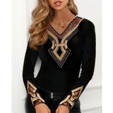 Print Mesh Tops Long Sleeve