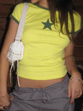 Star Printed Ringer Crop Top-Outfit
