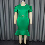 Fongt New Temperament Windy High-Waisted Fishtail Dress Solid-Color Party Commuter Dinner Dress Dress Dress