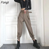 Women's Cargo Pants Jogger Elastic Waist High Streetwear Harajuku Harem Pant Females Black Pocket Trousers Korean