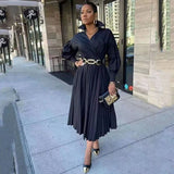 Fongt 2025 New African Women's Dress Temperament 100-Folded Black Collar Mid-Long