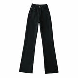Spring New High-Waisted Micro-Pull Jeans Women's Long Trousers Wide Legs Show Thin High Elastic Bell-Bottoms Floor Pants-Outfit