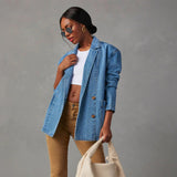 Fongt Retro Light Color Heavy Industry Wash Denim Blazer-32137-Outfit